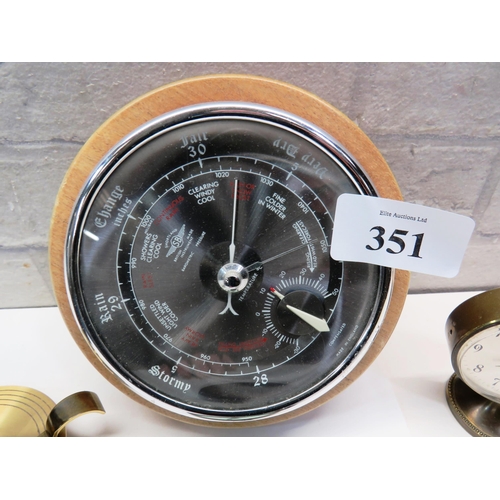 351 - CLOCK AND BAROMETER, COMPASS, OVAL CLOCK