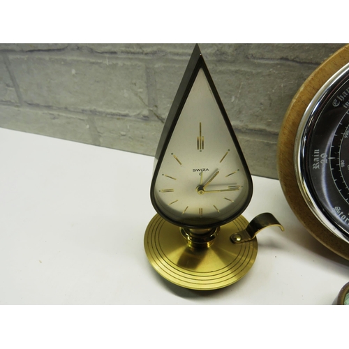 351 - CLOCK AND BAROMETER, COMPASS, OVAL CLOCK