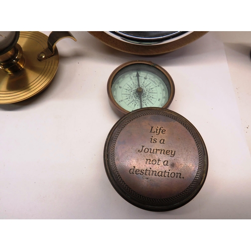 351 - CLOCK AND BAROMETER, COMPASS, OVAL CLOCK