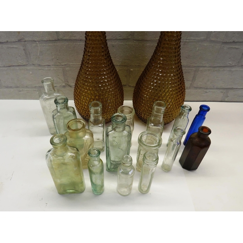 352 - 2 x GLASS VASES AND MEDICINE BOTTLES