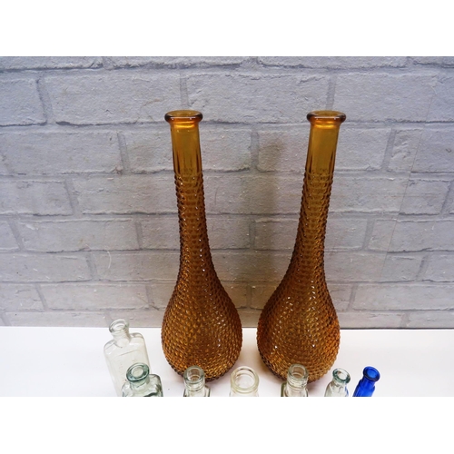 352 - 2 x GLASS VASES AND MEDICINE BOTTLES