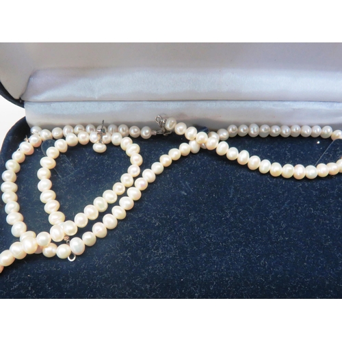 364 - PEARL NECKLACE, EARRINGS AND BOX OF WATCHES