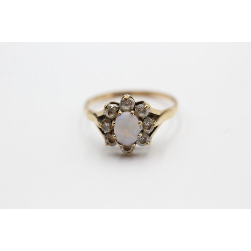 412 - 9ct gold vintage opal & clear gemstone halo dress ring (2g) SIZE- Q