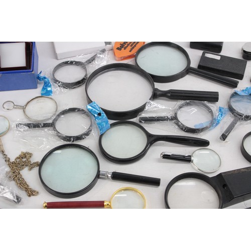 421 - Job Lot Assorted Vintage MAGNIFYING GLASSES Inc Chain, Boxed, Silver Plate Etc