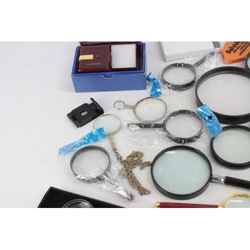 421 - Job Lot Assorted Vintage MAGNIFYING GLASSES Inc Chain, Boxed, Silver Plate Etc