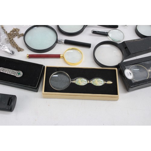 421 - Job Lot Assorted Vintage MAGNIFYING GLASSES Inc Chain, Boxed, Silver Plate Etc