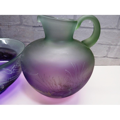 377 - 3 x PEICES OF PURPLE/ GREEN GLASS