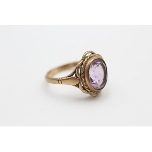 472 - 9ct gold vintage amethyst solitaire dress ring (2.8g) SIZE- L