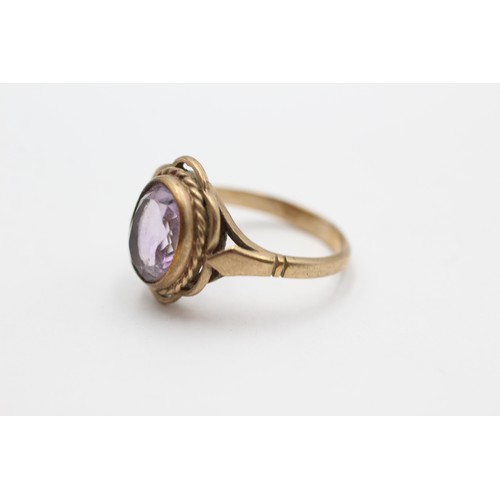 472 - 9ct gold vintage amethyst solitaire dress ring (2.8g) SIZE- L