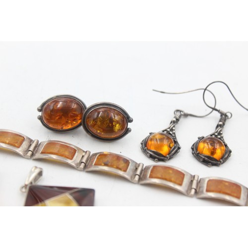 474 - 10 x .925 amber set jewellery including bracelet and earring