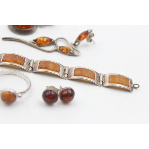 474 - 10 x .925 amber set jewellery including bracelet and earring