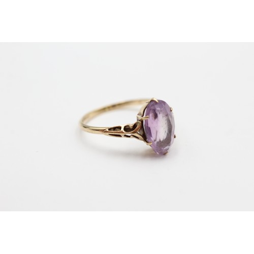 478 - 9ct gold amethyst navette statement ring (1.3g) SIZE- O