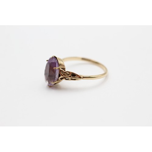 478 - 9ct gold amethyst navette statement ring (1.3g) SIZE- O