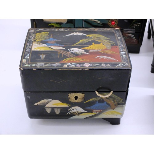 196 - SELECTION OF ORIENTAL HAND PAINTED MUSICAL JEWELLERY BOXES