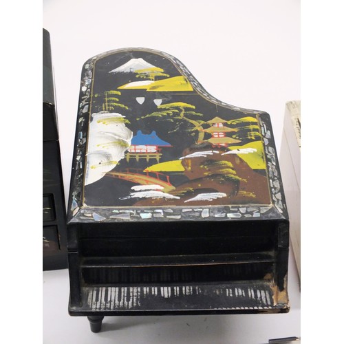 196 - SELECTION OF ORIENTAL HAND PAINTED MUSICAL JEWELLERY BOXES