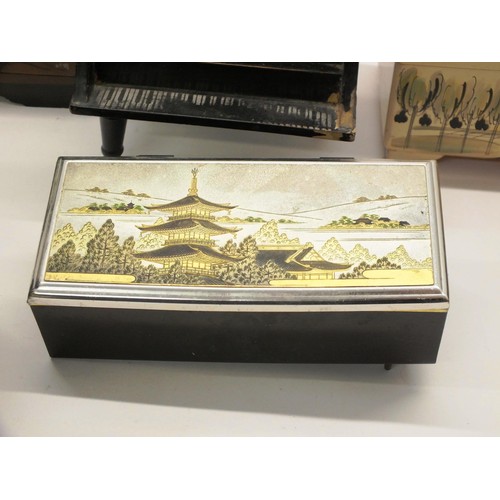 196 - SELECTION OF ORIENTAL HAND PAINTED MUSICAL JEWELLERY BOXES