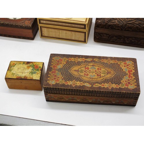 198 - 8 x ASSORTED VINTAGE WOODEN BOXES INCLUDING TEA, MUSICAL, CARVED ETC