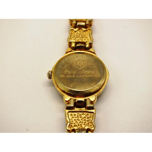 294 - PHILIP MERCIER LADIES 18CT GOLD PLATED WATCH IN A WATCH BOX