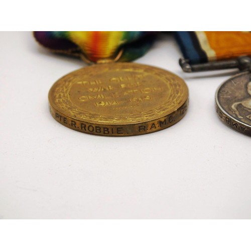 79 - WWI MEDAL GROUP AWARDED TO 2008 PTE R.ROBBIE RAMC  12TH F AM,B,GE TO INCLUDE BRAVERY IN THE FIELD, B... 