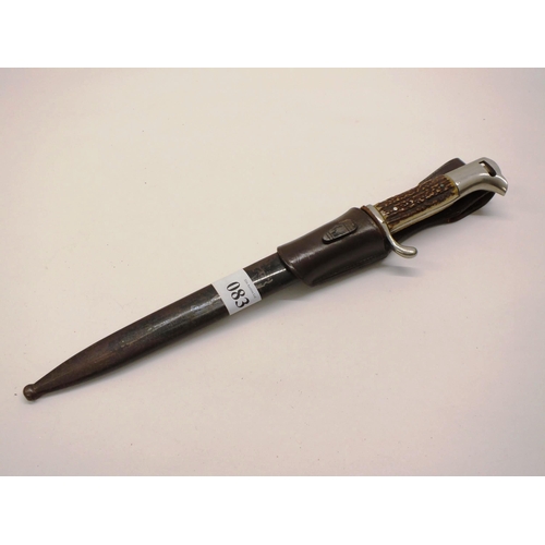 83 - GERMAN SOLINGEN BAYONET AND SCABBARD WITH ANTLER HANDLE