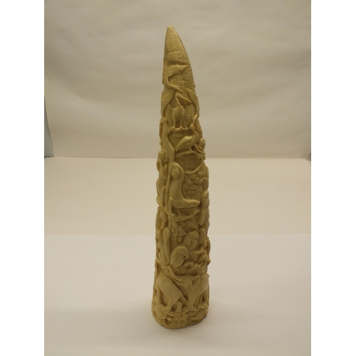 93 - CARVED RESIN TUSK SCULPTURE ANIMAL KINGDOM HEIGHT- 16