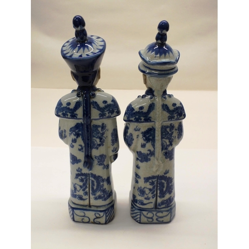 98 - PAIR OF CHINESE BLUE AND WHITE CHINESE FIGURES