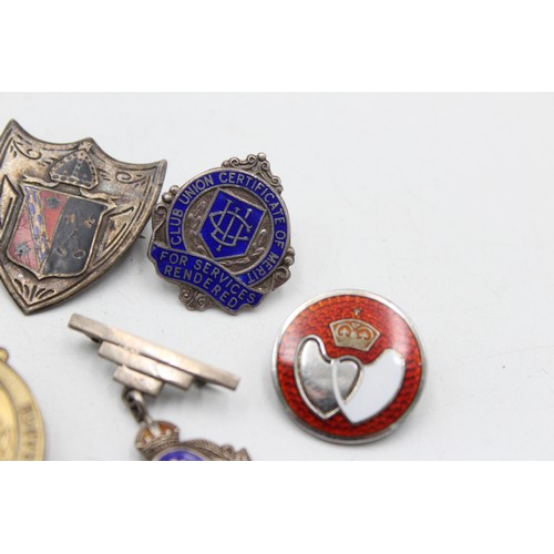 625 - 6 x Assorted Vintage Hallmarked .925 STERLING SILVER Pin Badges Inc Enamel (42g)