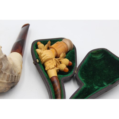 626 - 3 x Assorted Vintage Estate SMOKING PIPES Inc Carved, Figural, Meerschaum, Cased