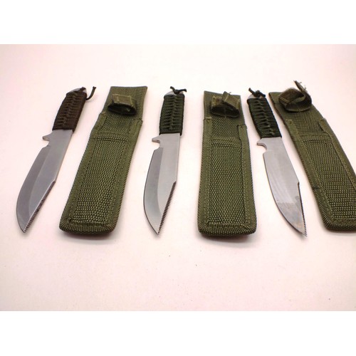 57 - SET OF THREE THROWING STYLE KNIFES IN POLYESTER SHEATHS 7.75'