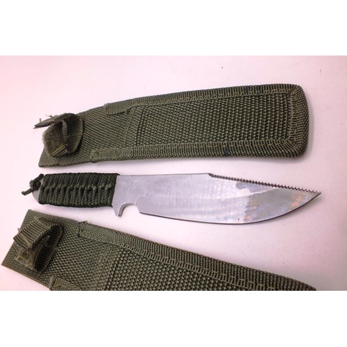 57 - SET OF THREE THROWING STYLE KNIFES IN POLYESTER SHEATHS 7.75'