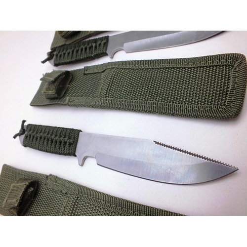 57 - SET OF THREE THROWING STYLE KNIFES IN POLYESTER SHEATHS 7.75'