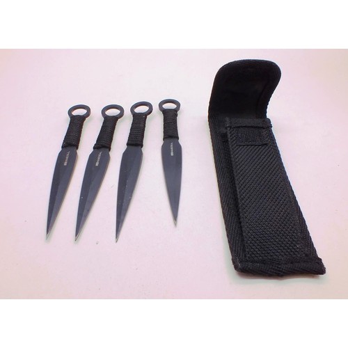 58 - SET OF FOUR NAKURA THROWING STYLE KNIFES IN SHEATH 6'