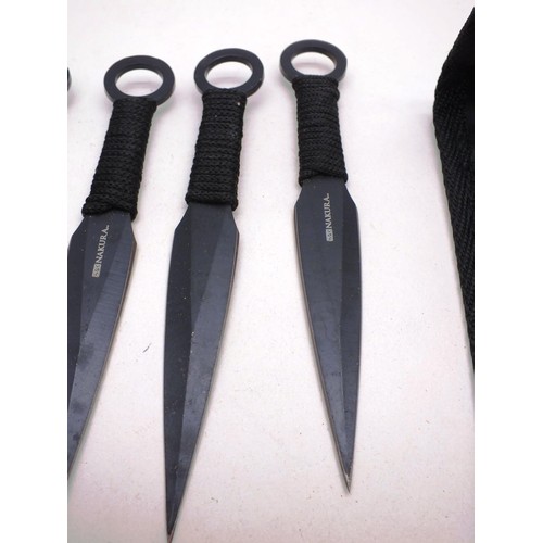 58 - SET OF FOUR NAKURA THROWING STYLE KNIFES IN SHEATH 6'