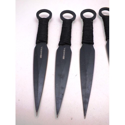 58 - SET OF FOUR NAKURA THROWING STYLE KNIFES IN SHEATH 6'