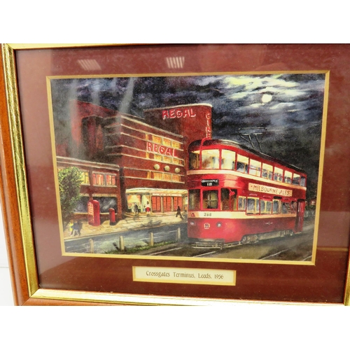 105 - 6 x FRAMED PRINTS OF LEEDS TRAMS 1953, 1954 and 1956 BY C PEGDEN