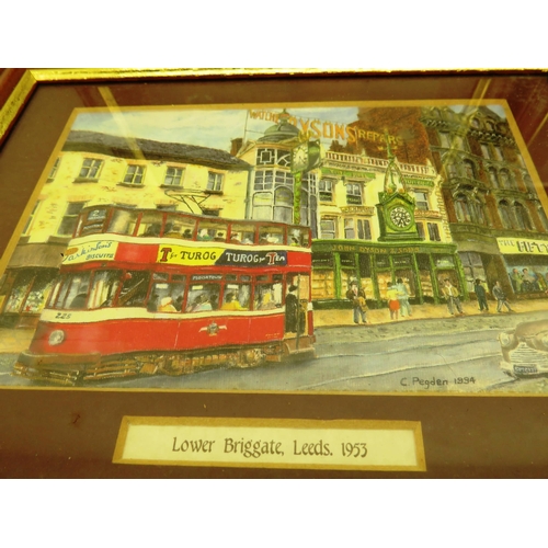 105 - 6 x FRAMED PRINTS OF LEEDS TRAMS 1953, 1954 and 1956 BY C PEGDEN