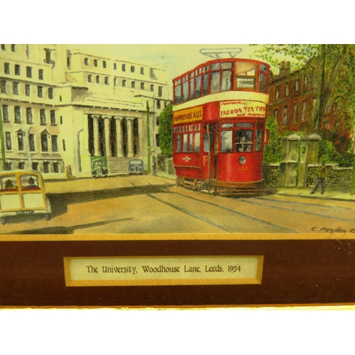 105 - 6 x FRAMED PRINTS OF LEEDS TRAMS 1953, 1954 and 1956 BY C PEGDEN