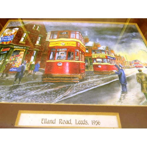 105 - 6 x FRAMED PRINTS OF LEEDS TRAMS 1953, 1954 and 1956 BY C PEGDEN