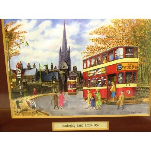 105 - 6 x FRAMED PRINTS OF LEEDS TRAMS 1953, 1954 and 1956 BY C PEGDEN