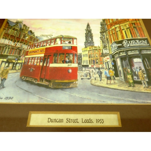 105 - 6 x FRAMED PRINTS OF LEEDS TRAMS 1953, 1954 and 1956 BY C PEGDEN