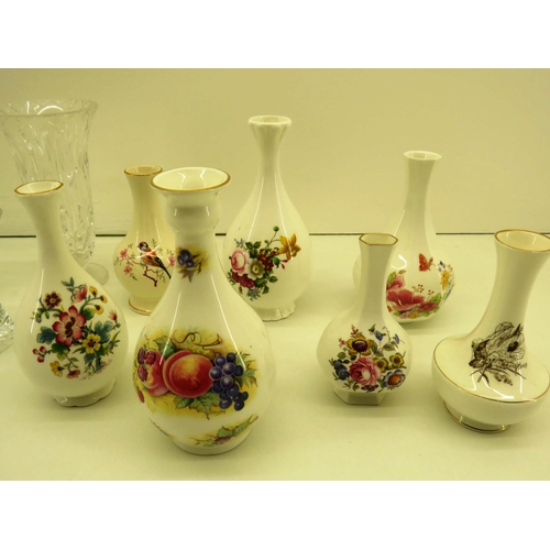 106 - CRYSTAL VASES AND ROYAL WORCESTER COALPORT AND CROWN BUD VASES