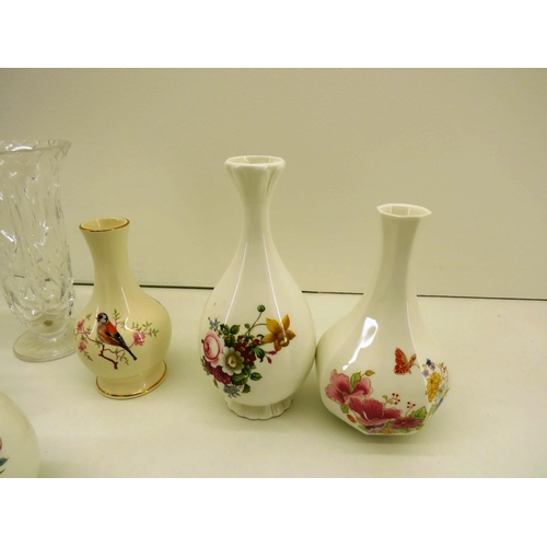 106 - CRYSTAL VASES AND ROYAL WORCESTER COALPORT AND CROWN BUD VASES