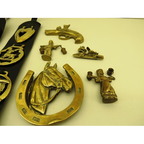 107 - 2 x SETS OF HORSE BRASSES ON LEATHER STRAPS