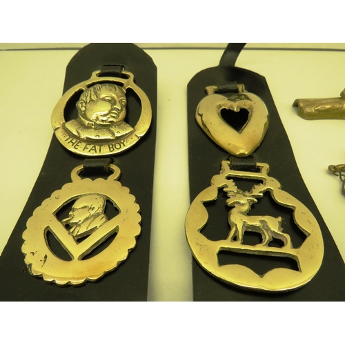 107 - 2 x SETS OF HORSE BRASSES ON LEATHER STRAPS