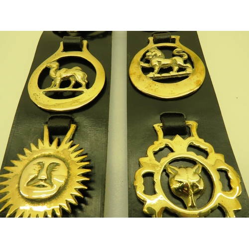 107 - 2 x SETS OF HORSE BRASSES ON LEATHER STRAPS