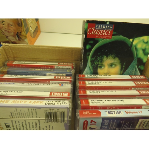 140 - BOX OF VINTAGE TV CASSETTE TAPES, BOXED GOLDEN JUBILEE SPEECHES AND VINTAGE BOXED CASDAN SUPERCASH T... 