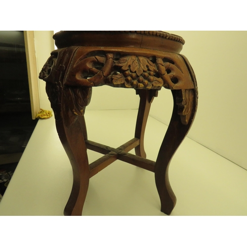 66 - ANTIQUE CHINESE CARVED HARDWOOD POT/PLANT STAND WITH MARBLE INSET TOP