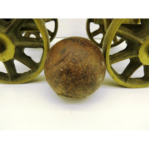 77 - LARGE BRASS CANNON AND ANTIQUE CANNONBALL