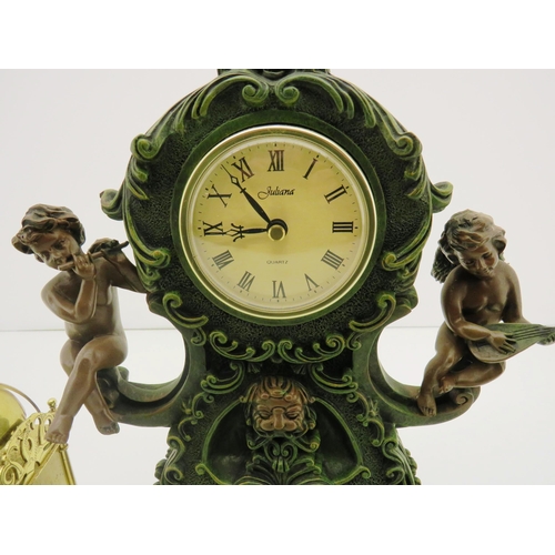 82 - BAROQUE STYLE CHERUB ORNATE MANTEL CLOCK AND BRASS LANTERN CLOCK