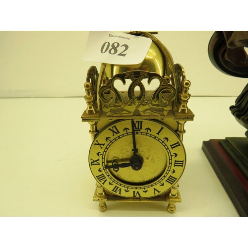 82 - BAROQUE STYLE CHERUB ORNATE MANTEL CLOCK AND BRASS LANTERN CLOCK